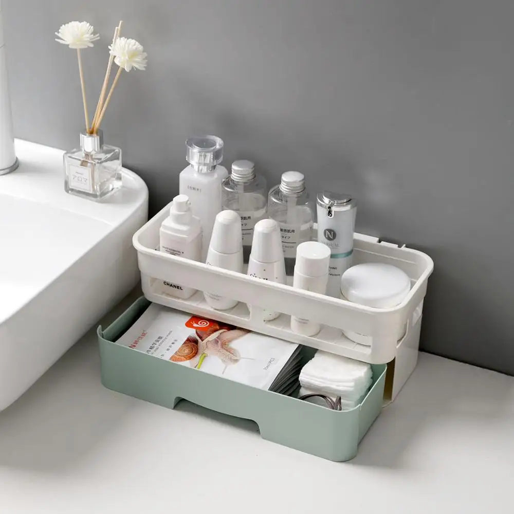 

storage boxes 2-layer grids Drawer type bathroom Toiletries storage and organizer plastic wall storages box
