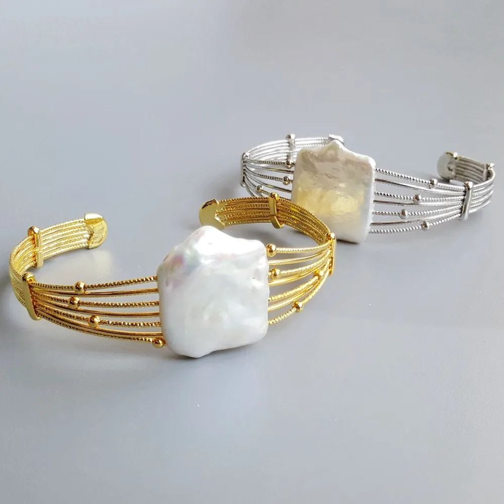 LiiJi уникальный модный настоящий квадратный Жемчуг в форме барокко золотого цвета серебряного Открытый