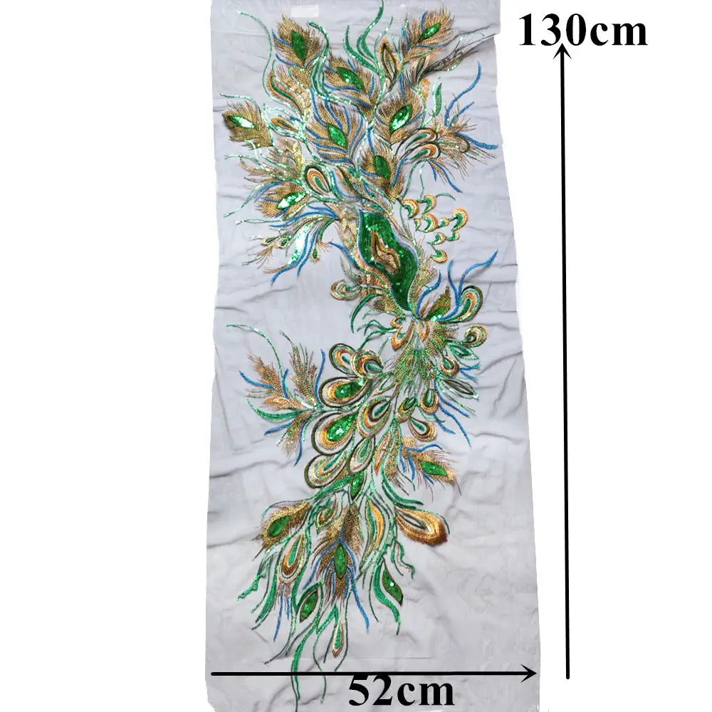 130 см зеленый павлин перо Феникс кружево ткань черная сетка вышитое платье