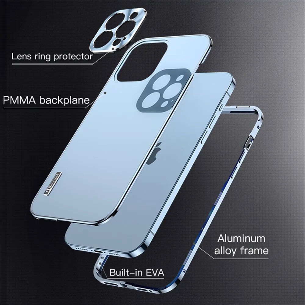 

Magnetic Metal Frame Phone Case For iPhone 13 Pro Max Case Shockproof Matte Acrylic Full Cover Coque For iPhone 13 Pro Max Funda