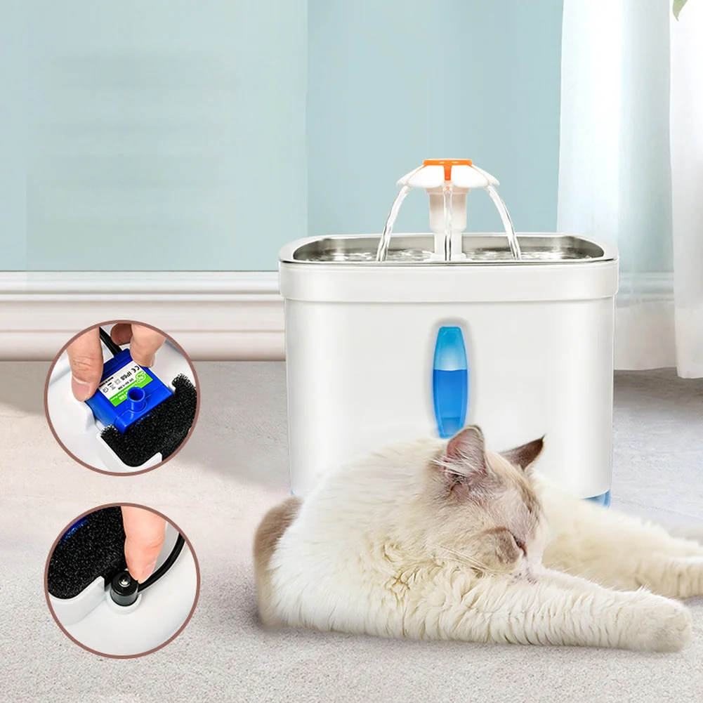 

2.5L Automatic Cat Fountain Water Dispenser 3 Mode Watering Pet Drinking Bowl View Window Lighting Stainelss Steel Cat Drinkers