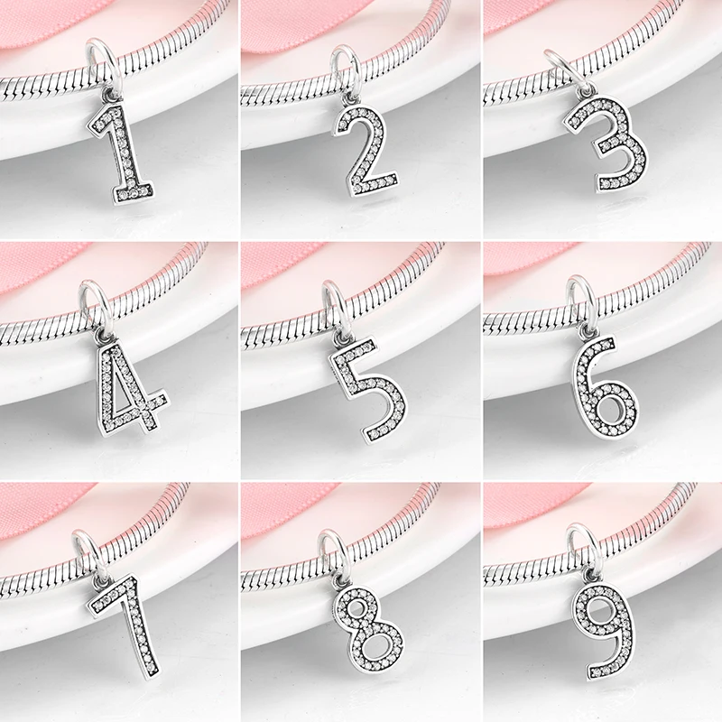 

925 Sterling Silver digital Lucky number 0 to 9 Charms beads for Jewelry making Fit Original Designer Bracelets Silver Jewelry