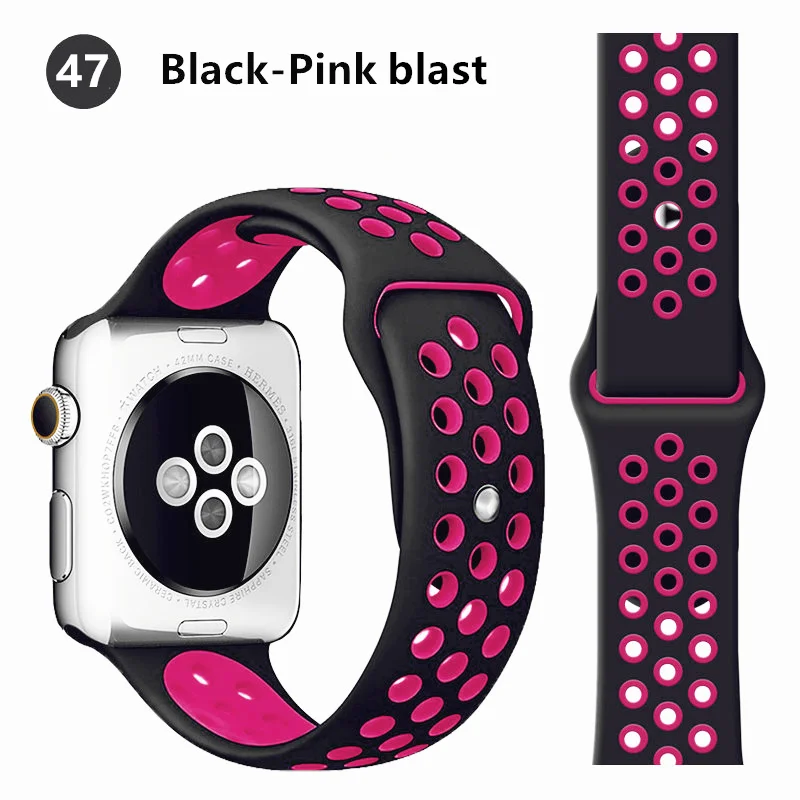 black-pink blast Силиконовый ремешок для Apple watch band 42 мм 38 мм iWatch 4 band 44 мм 40 мм браслет часы correa резиновый ремешок для часов Apple watch 4 3 2 1 - Цвет ремешка: black-pink blast