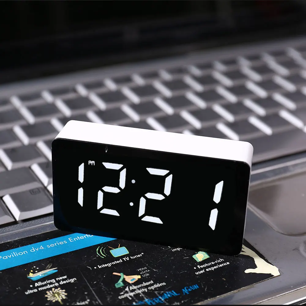 Светодиодные электронные часы зеркальные с будильником предметы интерьера для