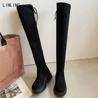 winter over the knee high boots woman strech fabric high bootties platform flats sexy ladies long boots female fashion shoes