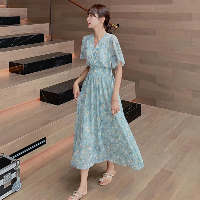 Женское платье с тонкой талией длинное со сломанной оборкой богини