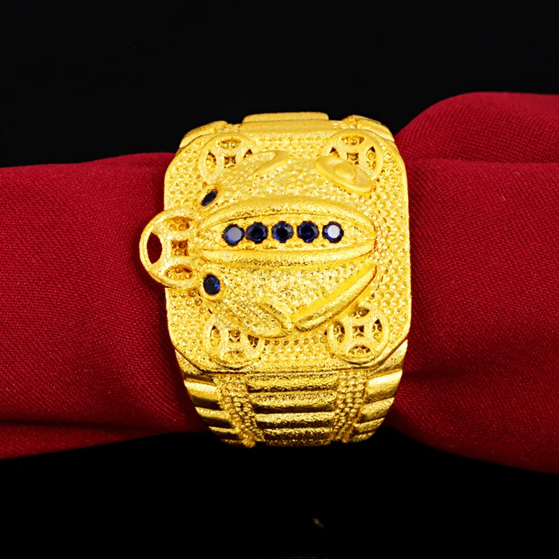 

Luxury18K Yellow Gold Sapphire Ring For Men Gold Fashion Frog Wild Index Male Finger Ring Wedding Engagement Fine Jewelry Gifts