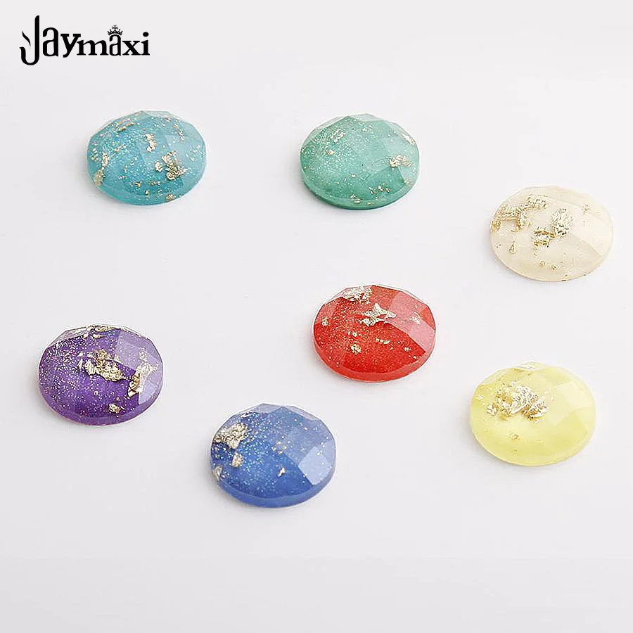 Jaymaxi 12 мм искусственная Druzy Смола Золото Цвет Фольга плоским дном AB Jewelry