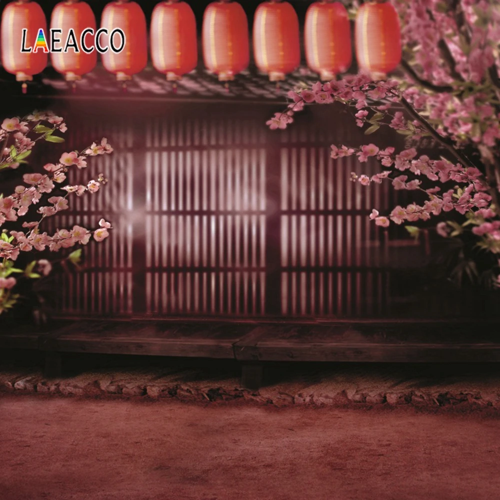 

Laeacco Chinese Ancient Building Lantern Peach Blossom Scene Photographic Backgrounds Photography Backdrops For Photo Studio
