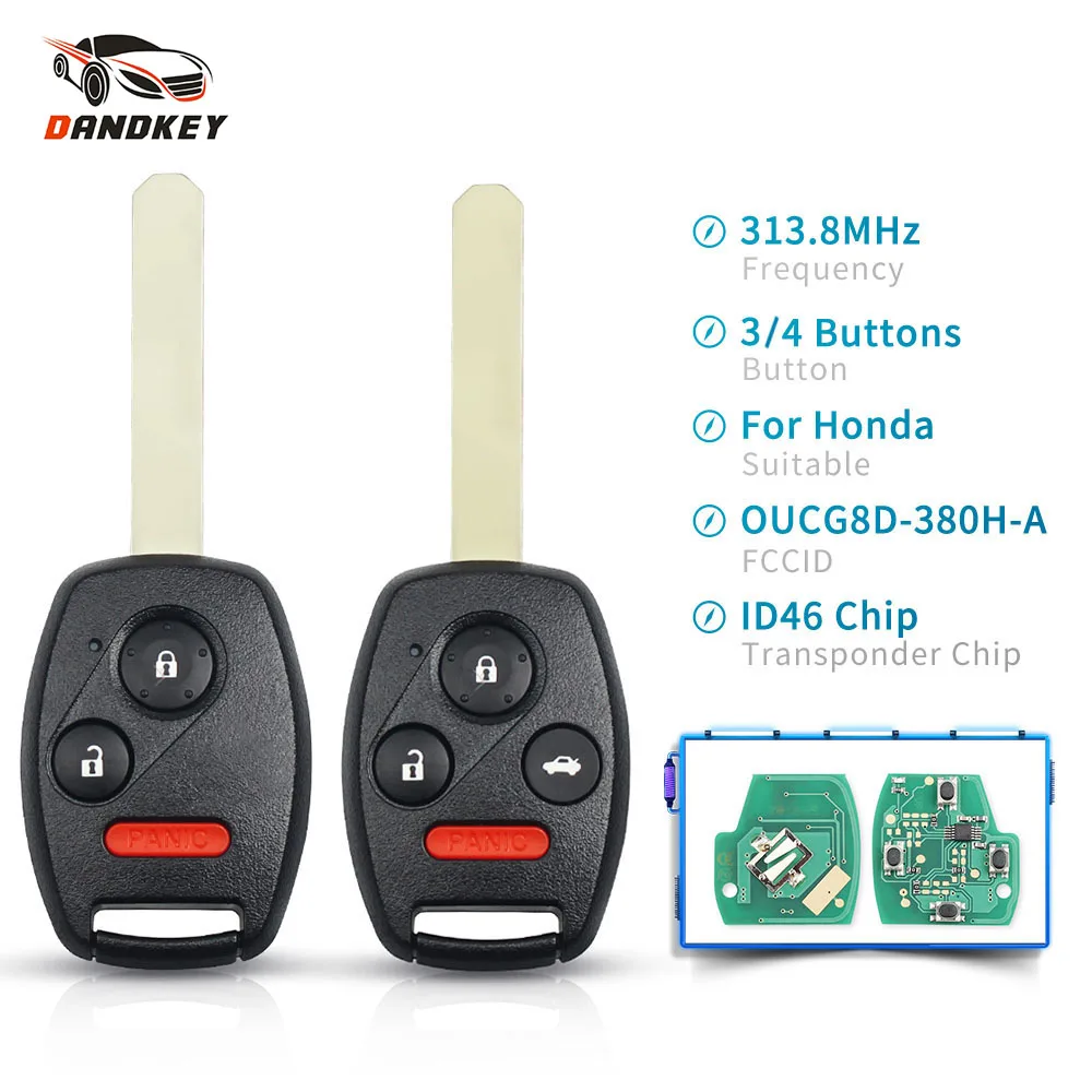 

Dandkey Car Keyless Entry Remote Key 3/4 Buttons 313.8Mhz With ID46 Chip OUCG8D-380H-A Fob For Honda Accord Fit Civic 2003-2007