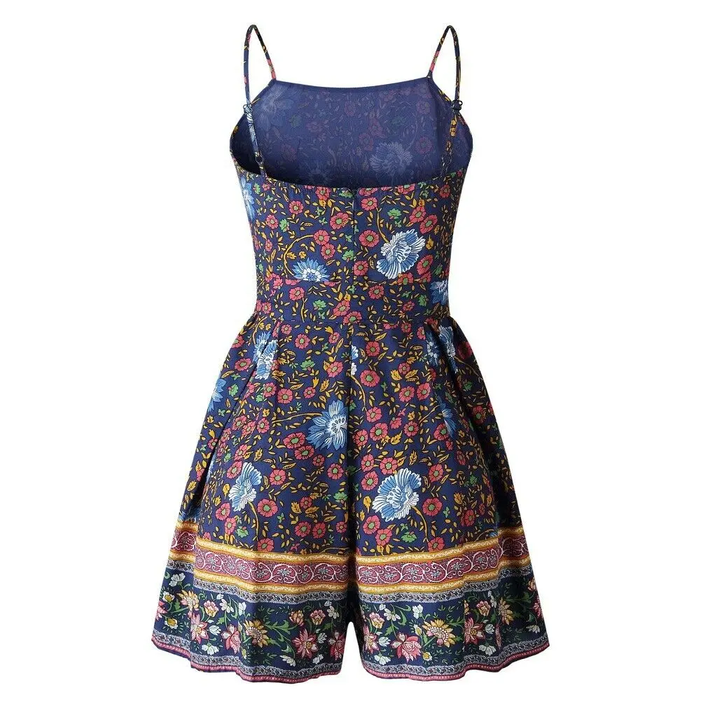 Богемное винтажное женское пляжное платье Цветочный комбинезон сексуальное