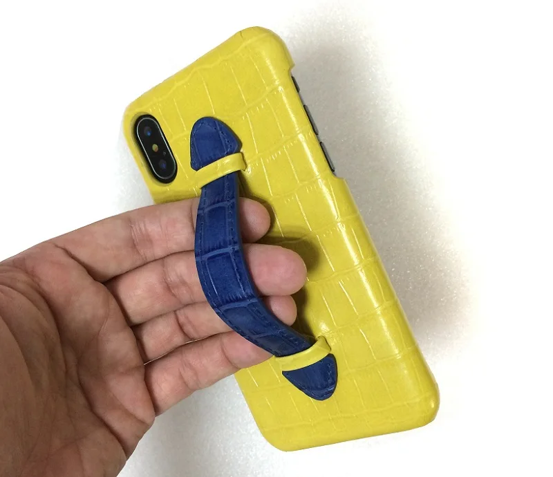 Чехлы для телефонов из натуральной кожи с ремешком на руку для iPhone X XS Max 7 8 Plus, Роскошные тонкие чехлы из крокодиловой кожи желтого цвета