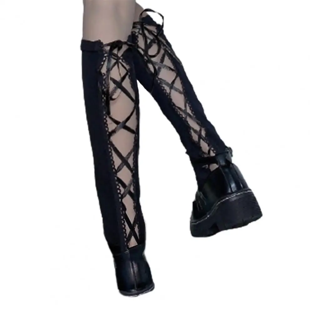 

Stocking Solid Color Stretch Lace Up Women's High Sock for Girls