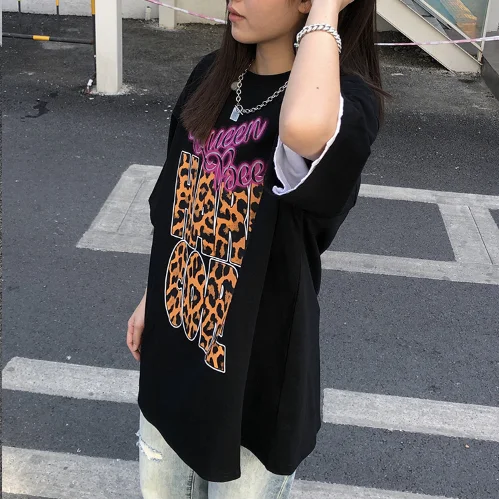 

Leopard Print Fashion Casual Print Short Sleeve T-Shirt For Men And Women 2021 New Summer Couples Loose Base Top