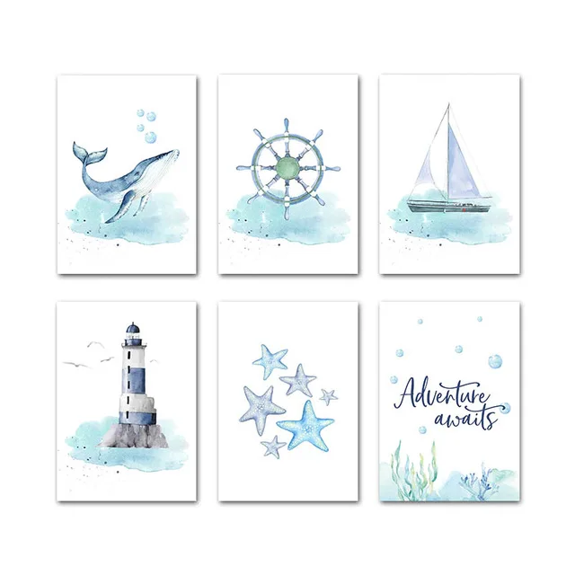Детский постер с морской тематикой настенная Картина на холсте рисунком Кита