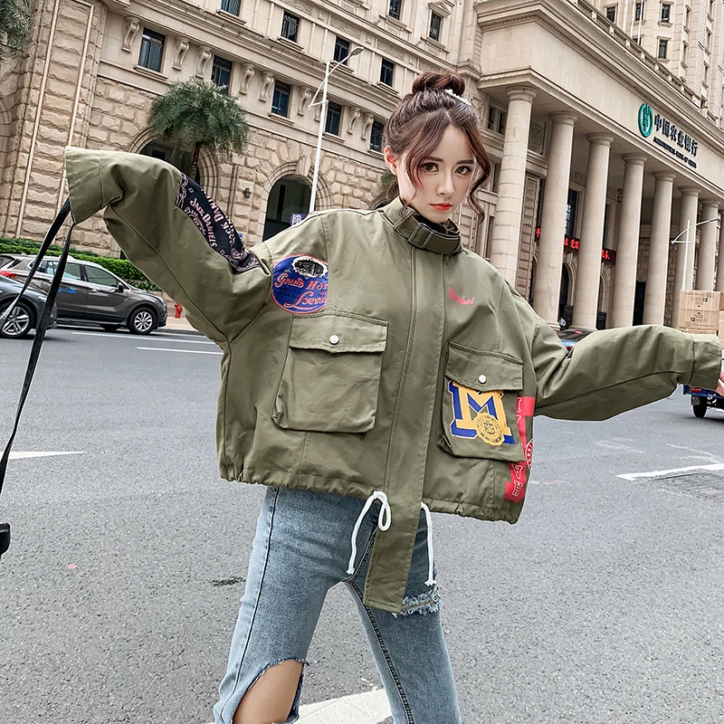 Женский Harajuku с принтом хаки Армейский зеленый черный огромный парень свободные