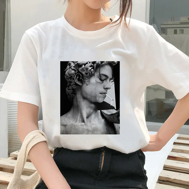 

Printed Round Neck Loose Soft T-shirt Short Sleeve Polyester Casual Regular Print O-Neck Funny Women Fashion Tops Graphic Tee