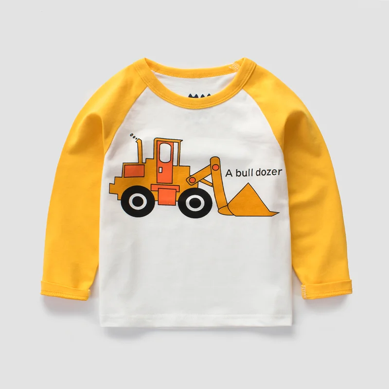 

Kids Boys T-shirts Baby Long Sleeve Excavator Tops Children Spring Cotton Clothing 5/6/8 Years Boy Toddler T Shirts Bus Car