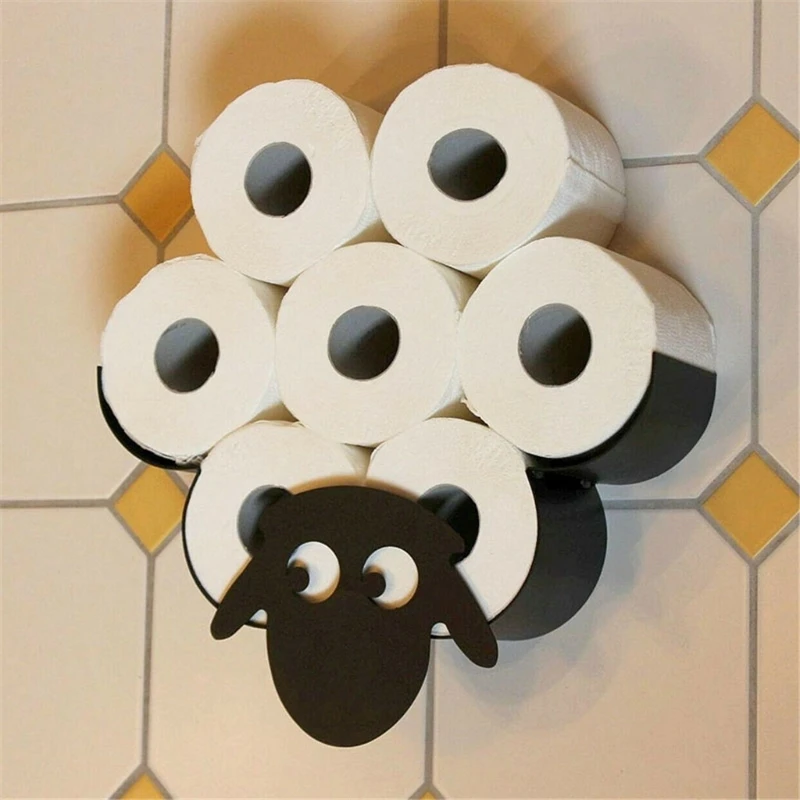 

Toilet Roll Holder Sheep Wall Mount Black Metal Toilet Paper Wc Tissue Storage L5YE