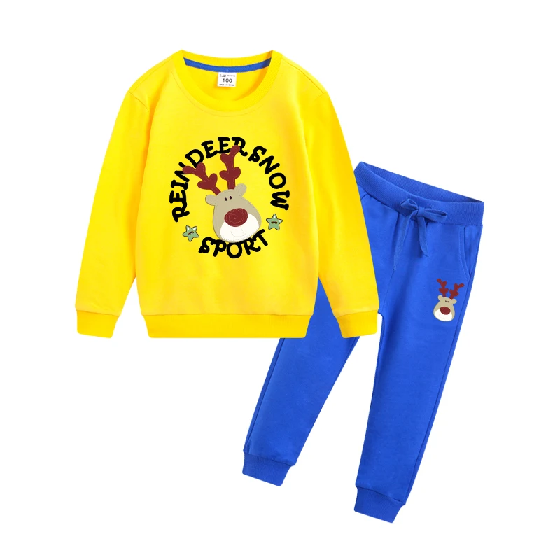 

2021 Fashion Boy Fawn Deer Printed Suit Children's Casual Sportswear 2 Piece Set Boys and Girls Sports Suit Wholesale