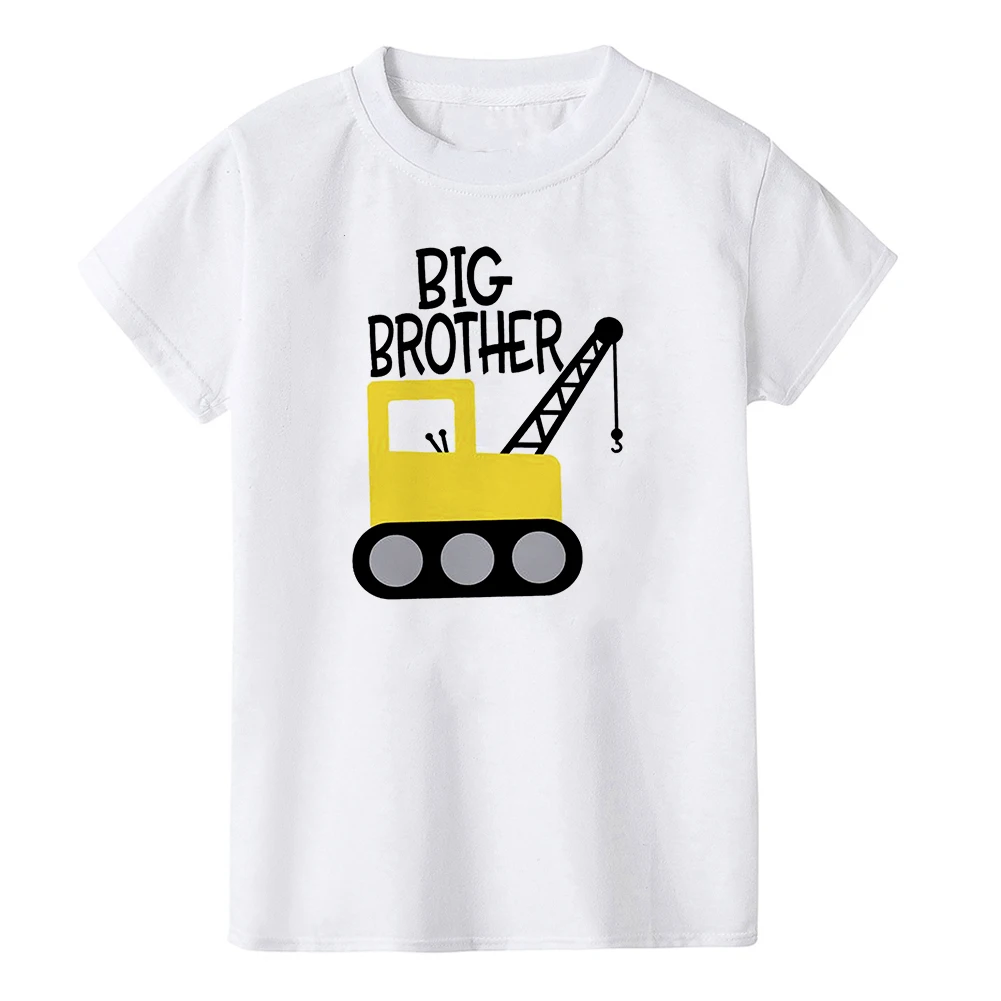 Camisa de cuello redondo para ni&ntilde;os, camisa de cuello redondo con dise&ntilde;o de Hermano y excavadora, ropa a juego para ni&ntilde;os-2