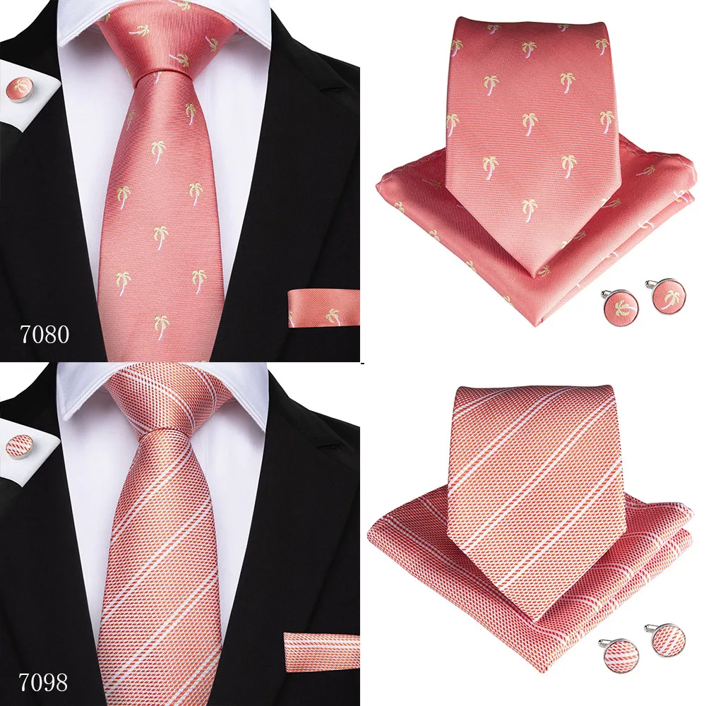 DiBanGu модный персиковый розовый мужской подарок зажим для галстука Hanky запонки галстук 150 см длинный галстук для мужчин Свадебный вечерний деловой галстук набор MJ-7195