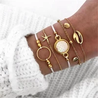 new retro beach starfish shell pearl geometric tassel crystal bracelet set fashion bohemian jewelry wholesale womens bracelet