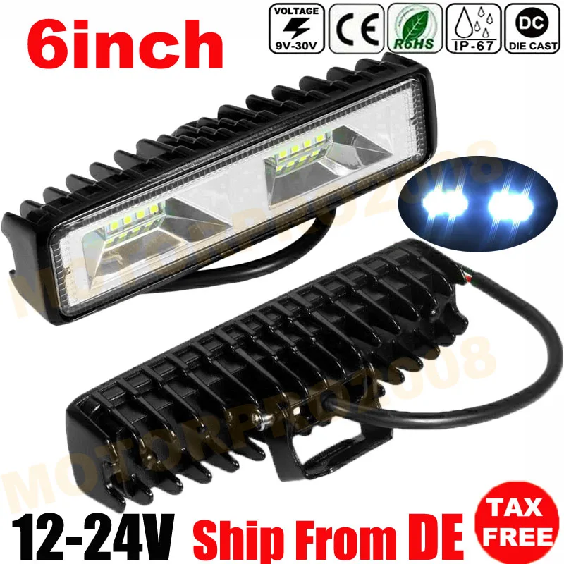 

2pcs Spot Flood Work Light LED Bar 6inch 6" Off Road 12V 24V 48W 16LED IP67 Driving Fog Lamp Car Boat Tractor SUV ATV Headlight