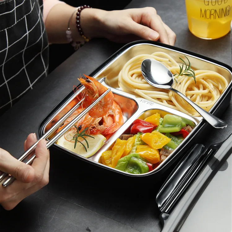 Stainless Steel 304 Lunch Box With Spoon Leak-proof Bento Boxes Dinnerware Set Microwave Adult Children Food Container | Дом и сад