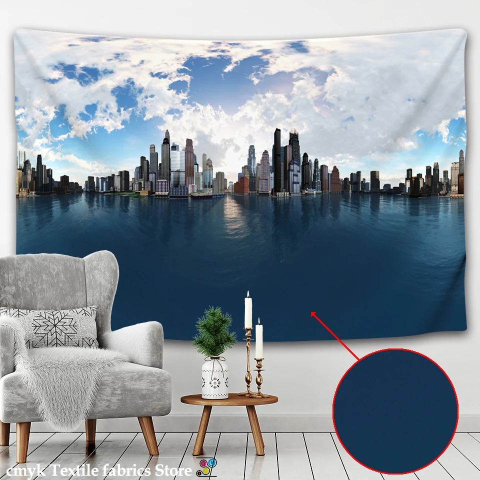 Речной поверхности городской гобелен с пейзажем высокие здания реки через город