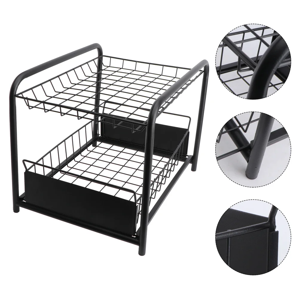 

Kitchen Storage Rack Desktop Telescopic Push-pull Type Storage Organizer (Black)