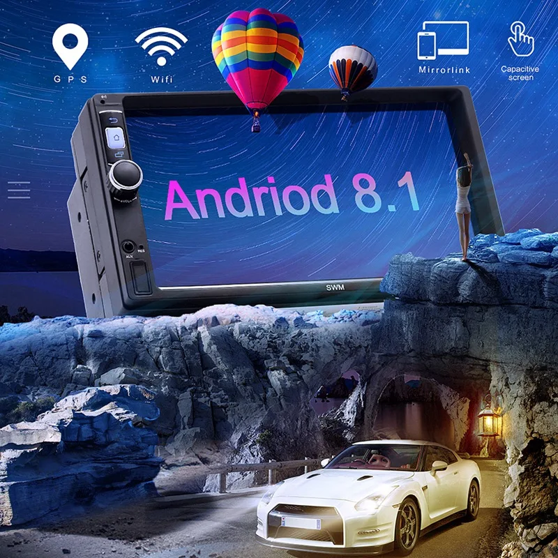 2Din Android 8.1 Car Multimedia Player 7 Inch Contact Screen GPS Navi Bluetooth WiFi FM Camera Stereo Video MP5 A4 | Автомобили и