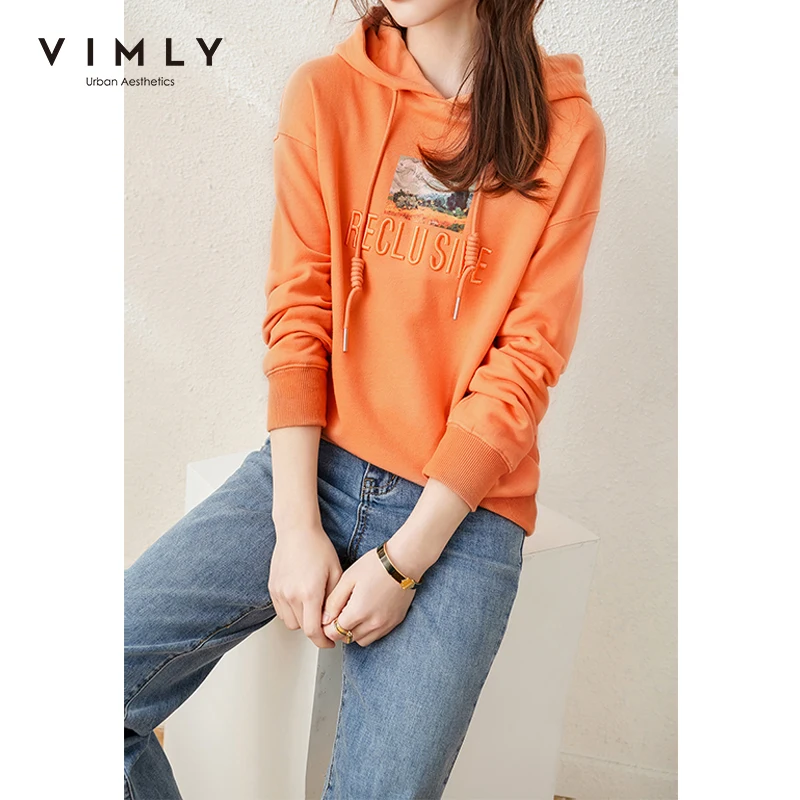

Свитшот VIMLY Женский, Модный пуловер с капюшоном и надписью, повседневный свободный худи с длинным рукавом, одежда, F6620