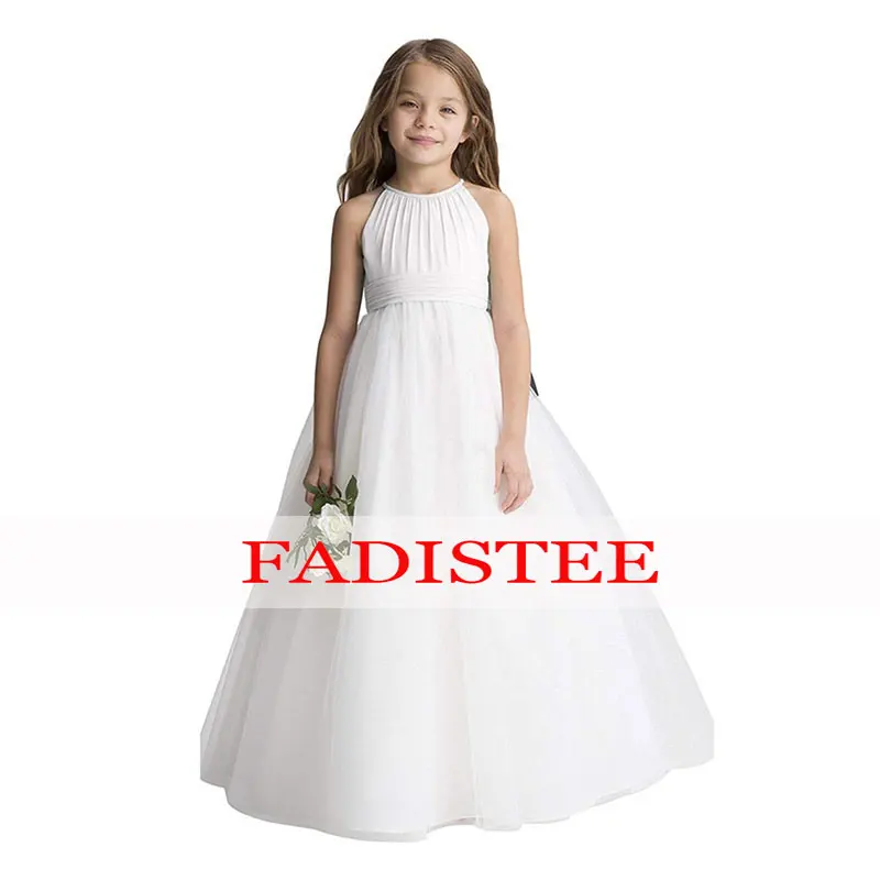 

Chiffon Long Flower Girls Dress For Wedding Pleat First Holy communion Pageant Party Gown Off The Shoulder 2021 Real Photos