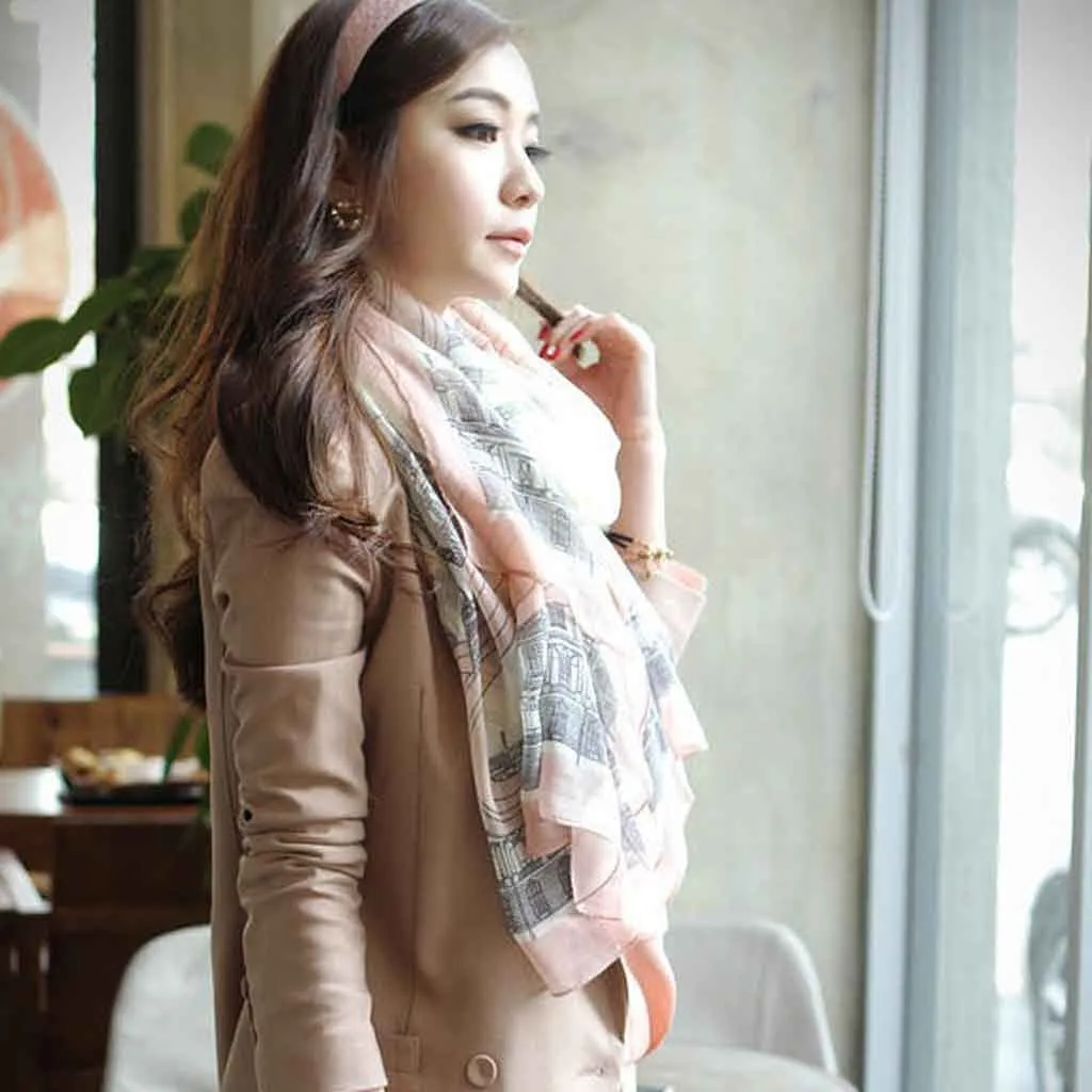 SAGACE шарф женский зимний теплый повседневный элегантный длинный хлопковый Принт