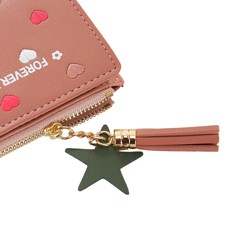 

Wallet Women Newest Heart Tassel Leather Wallet Female Wallet Zipper Fashion Solid Lady Purse Card Holder Bag