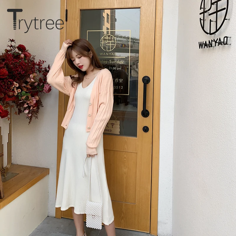 Трикотажное однотонное платье трапеция на бретельках 2 цвета|Женские платья| |