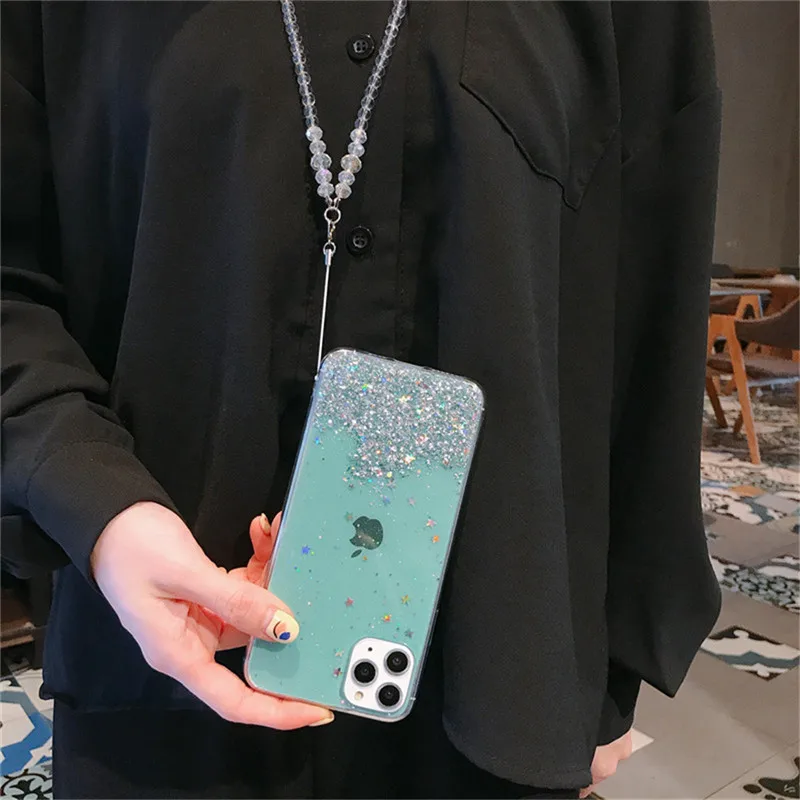 Чехол для телефона Lovebay блестящий прозрачный чехол с ремешком iPhone 11 Pro XS Max XR X 7 8 6 6S