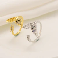 cute lovely whale tail rings for women blue crystal pearl romantic engagement ring jewelry trendy wedding accessories open rings