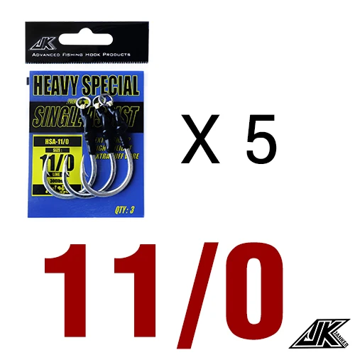 JK HSA Poppers Lure Wood 4X Heavy jigging Hooks Sea Power Assist Fishhook Stick Baits Luring Boat Hook Fishing 5/0 7/0 9/0 11/0 - Цвет: 11 l 0 -5pack
