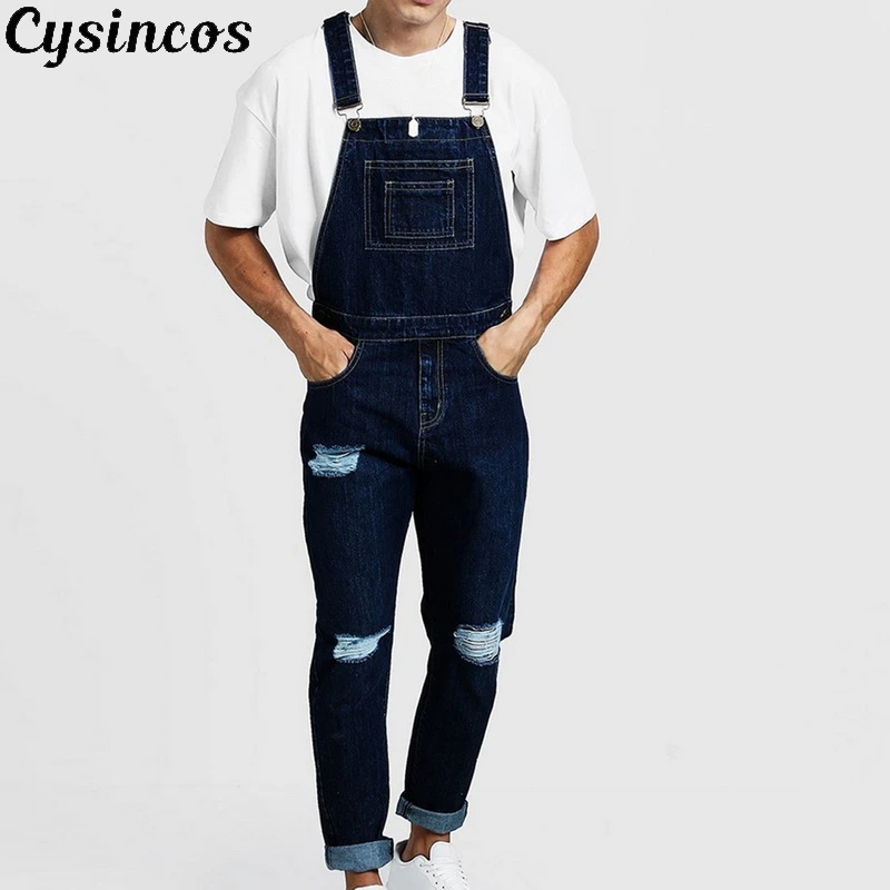 Мужские повседневные джинсы CYSINCOS джинсовые комбинезоны на бретелях свободные