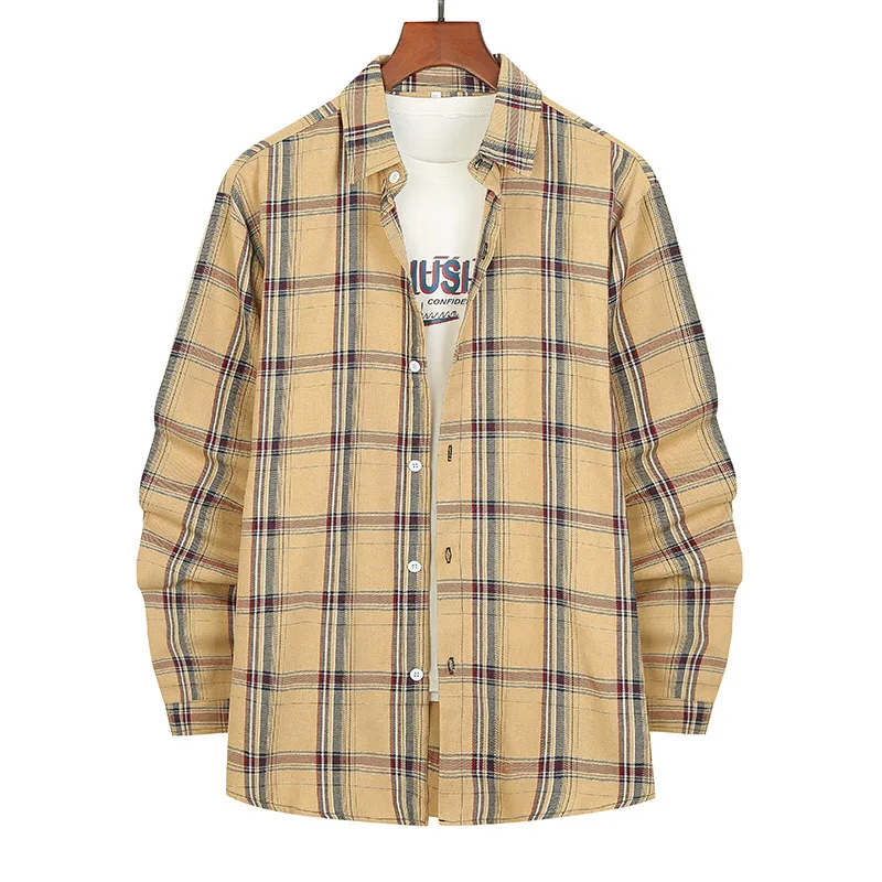 

Vintage Long Sleeve Plaid Shirt Men 2022 Brand Slim Fit Mens Dress Shirts Work Business Casual Chemise Homme Streetwear Clothing