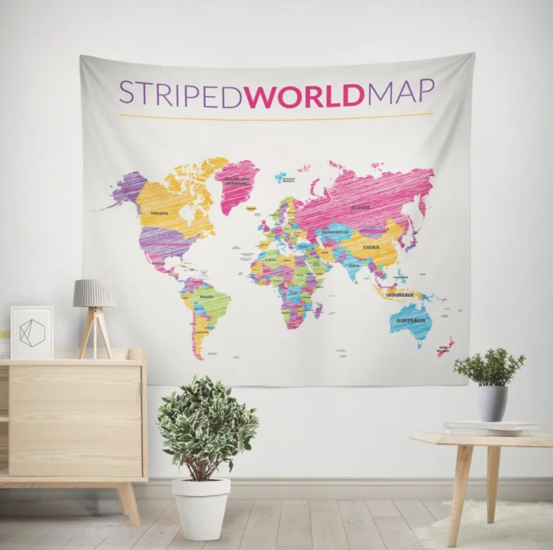 

World Map Color Printing Home Fabric Decorative Tapestry Hanging Drawing 150x200cm