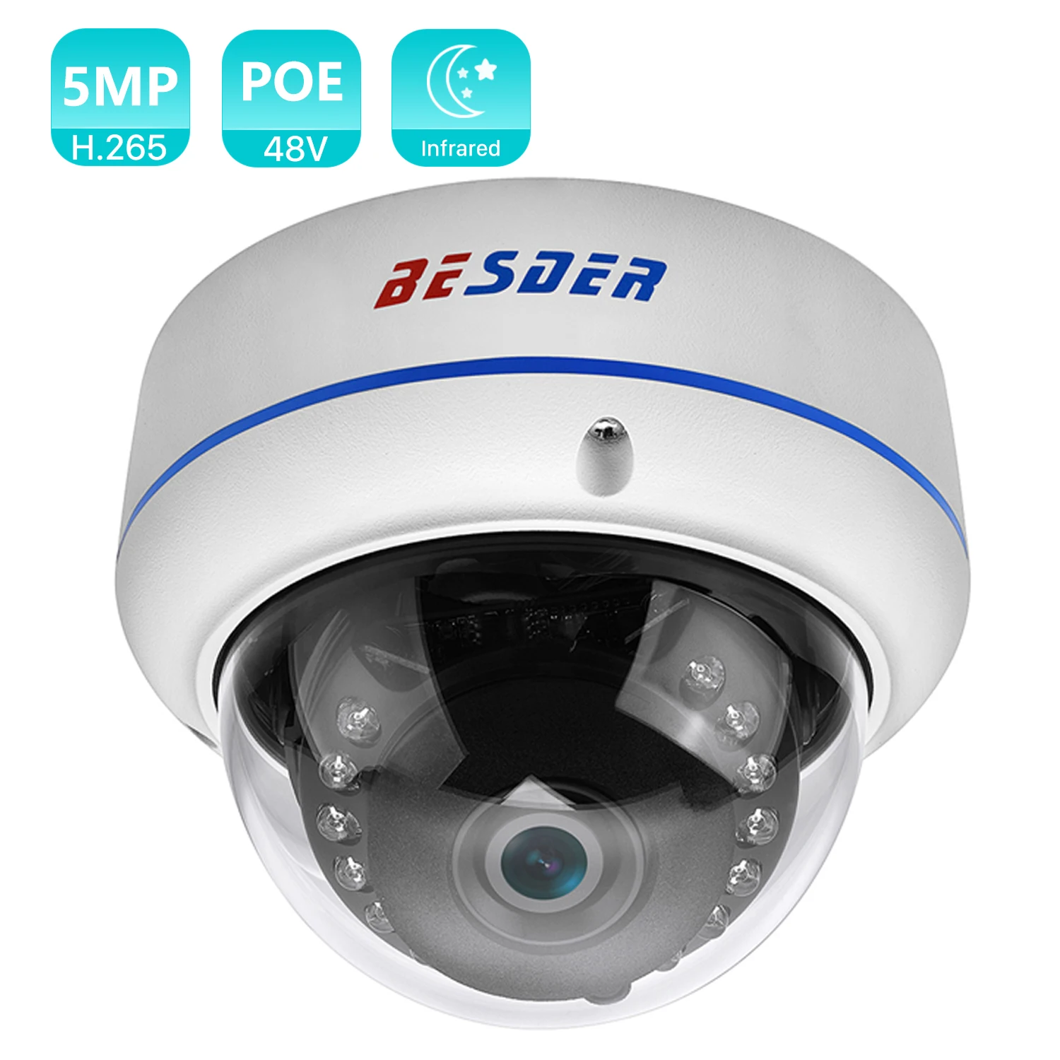 

BESDER H.265 Audio 5MP 3MP 2MP Vandal-Proof IP Camera Infoor Video Dome CCTV Security IP Camera P2P RTSP Motion Detection