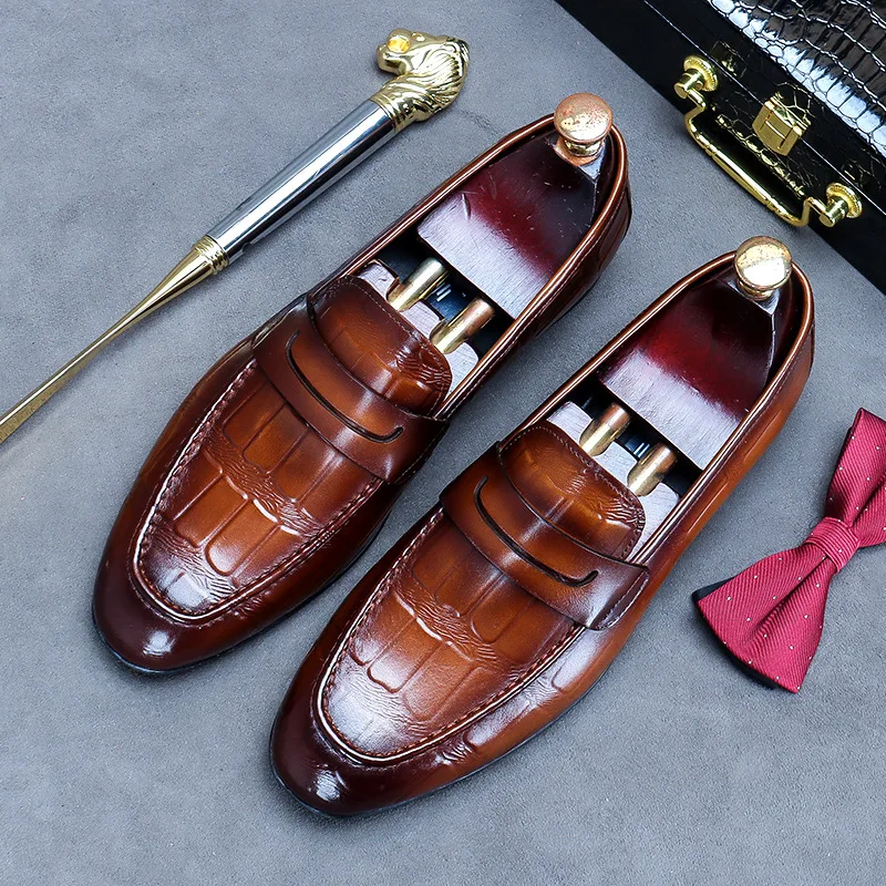 

Handmade Casual Leather Shoes Mens New Breathable Lazy Oxfords Shoe for Driving Fashion Top Layer Cowhide Business Dress Shoes