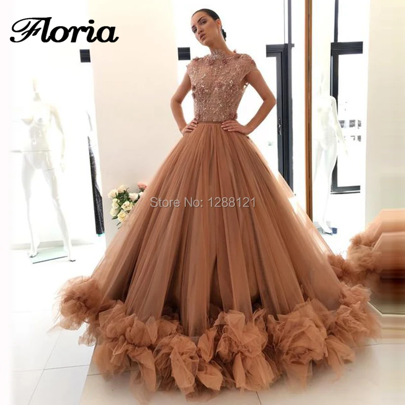 Коричневые вечерние платья без рукавов с бисером и вышивкой новинка 2020 арабское