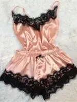 Новая женская пижама Сексуальная атласная ночная рубашка черная кружевная