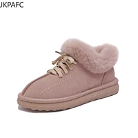 2020 winter new ankle boots cow suede leather snow boots plush fur warm slip on ladies shoes flats brand