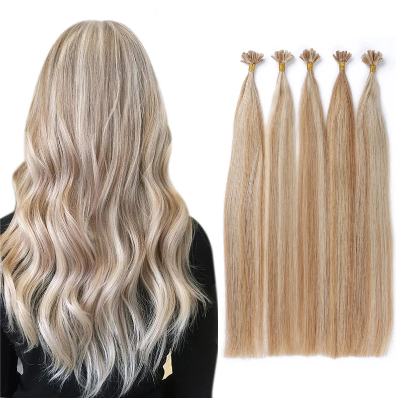 Highlight Color Human Hair U Tip Hair Extensions Ash Blonde Mixed Blonde U Tip Fusion Extensions Prebonded Tipped Extensions