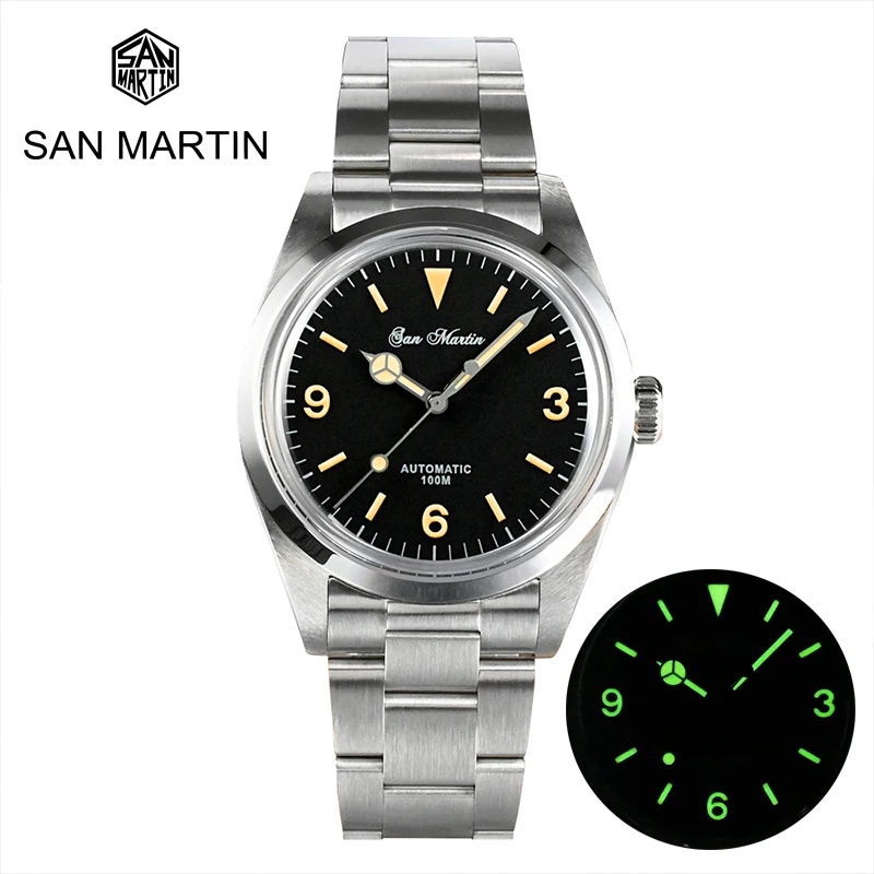 

San Martin 39mm Limited Edition Men Watch Oyster Bracelet Retro Luxury Sapphire YN55 Mechanical Watches Luminous Automatic Watch